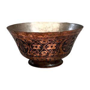 Antique Islamic Indo Persian Safavid Tinned Copper Bowl Trinket Dish Key Holder